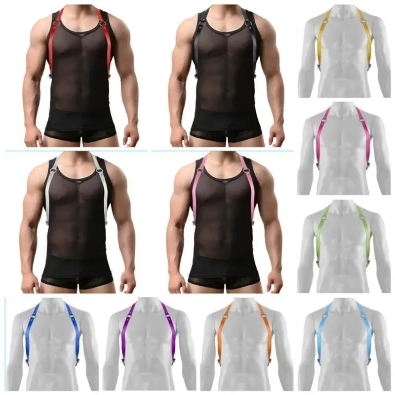 

39BD Fashion Crossed Body Belt Harness Strap for Male Female Unisex PU Suspenders Cosplay Costume Brace with Adjustable Size