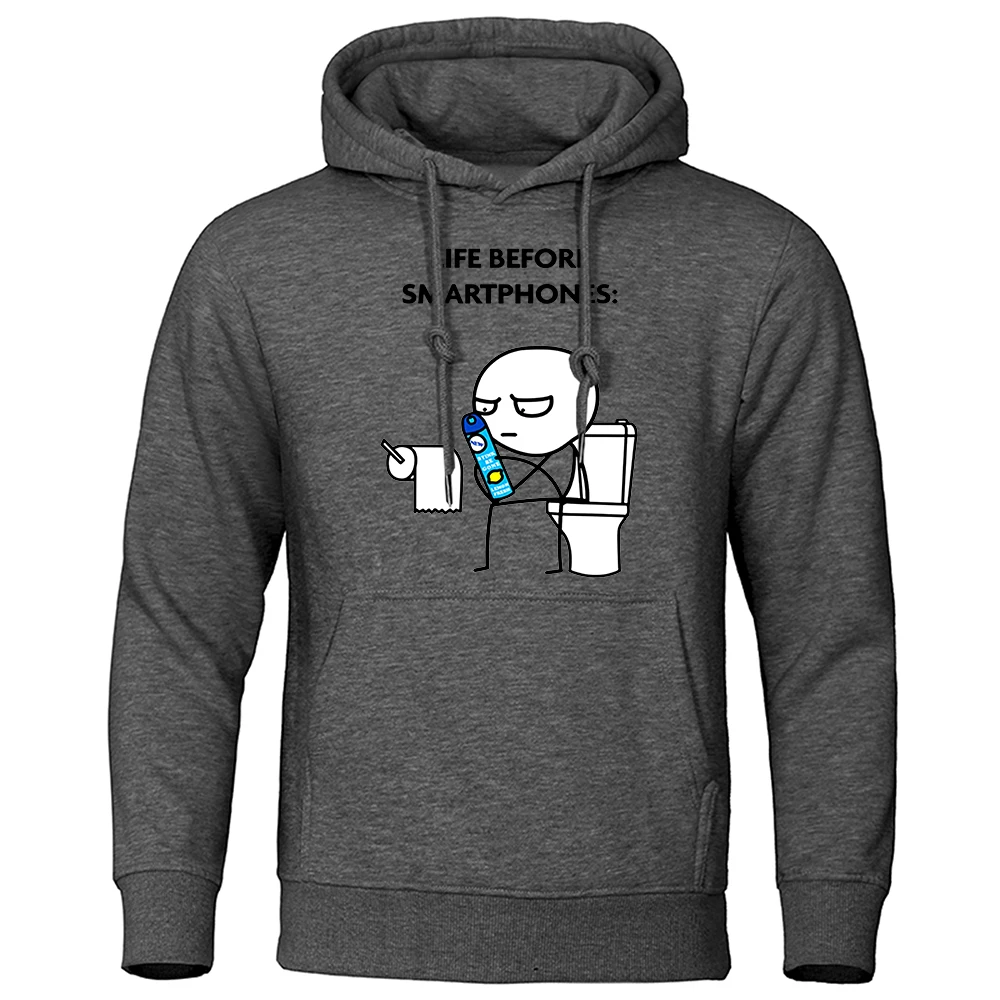 Life Before Smartphones Cartoon Man On Toilet Prints Man Hoodies Hip Hop Hoodie Casual Fashion Hoody Harajuku Big Size Pullover