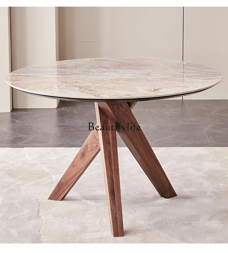 

Modern Simple and Light Luxury High-End Solid Wood round Table Designer Creative Restaurant Furniture