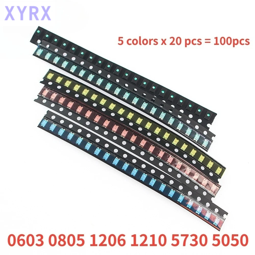 LUABEI 100pcs 0603 0805 1206 1210 5730 5050 SMD LED Light Emitting Diode Kit 5 colors Miniature LED Red White Yellow Green Blue