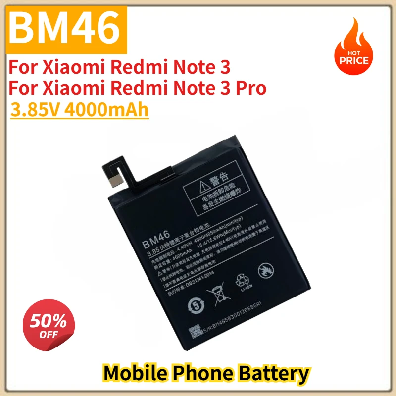 BM46 High Quality Phone Battery 3.85V 4000mAh For Xiaomi Redmi Note 3 / Note 3 Pro Brand New Replacement Battery
