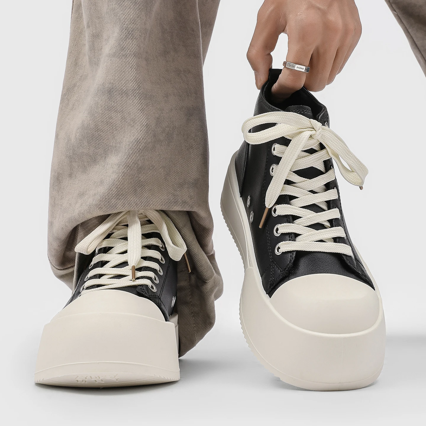 Fall New Style High-top Derby Shoes for Men and Women, Thick-soled, Height-increasing, Casual Shoes Versatile, High-top Sneakers