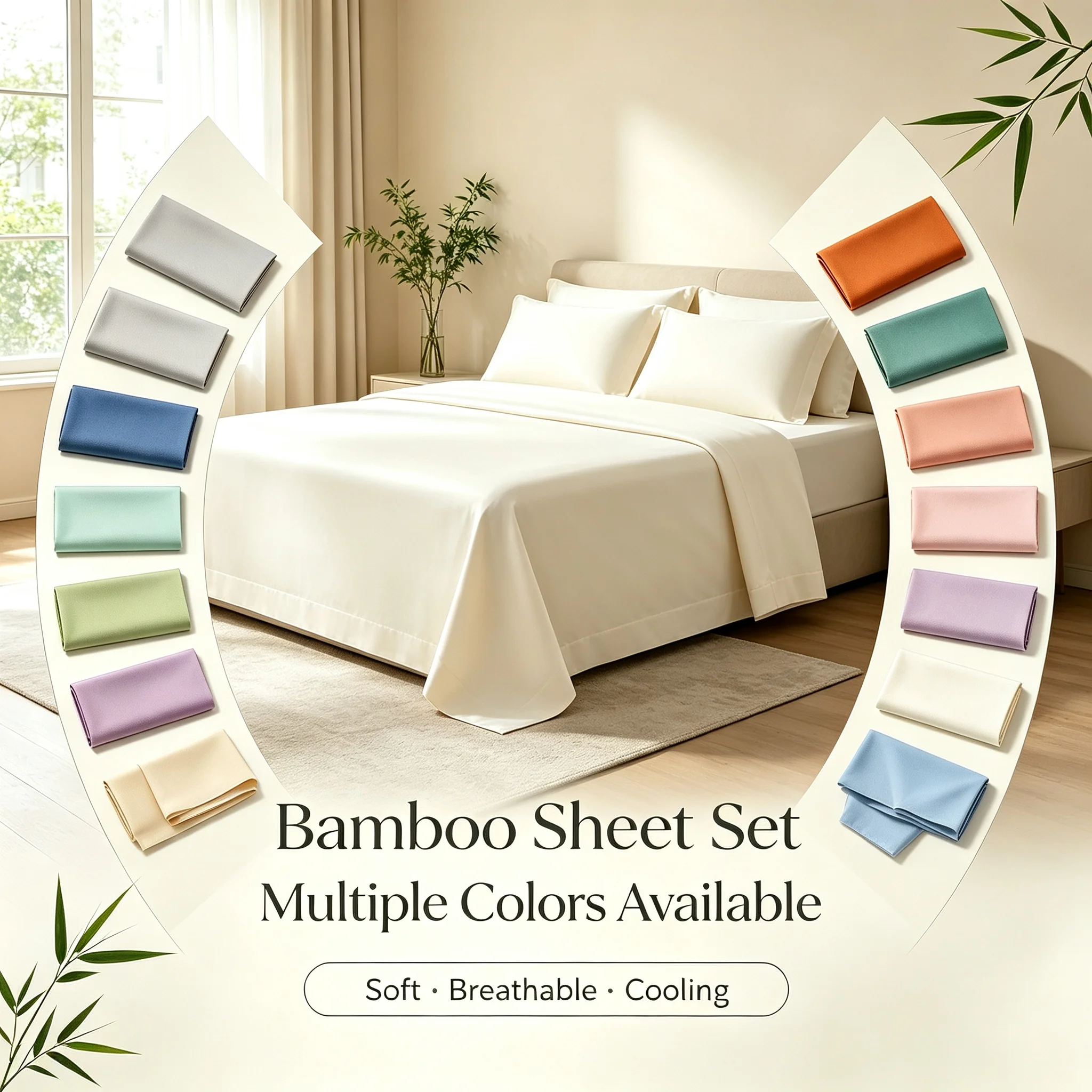 Fitted Bed Sheets Deep Pocket - طقم ملاءات سرير من قماش الخيزران