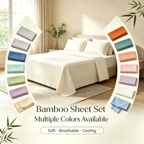 Cooling Bamboo Rayon Bed Sheet Set for Hot Sleepers, 2200 Thread Count Ultra Soft Silky Moisture Wicking Bedding Set, Deep Pocket Fitted Sheet Wrinkle & Fade Resistant Sheets with Pillowcases, Multiple Colors, Available in Twin Full Queen King Sizes