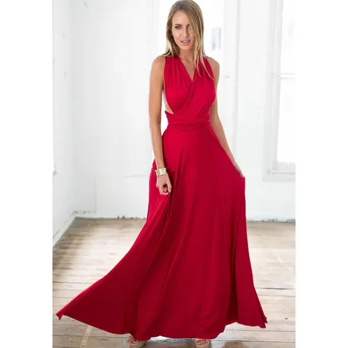 Imagen 2 del producto Sexy mujer Multiway Wrap Convertible Boho Maxi Club vestido rojo vendaje vestido largo fiesta damas de honor Infinity Robe Longue Femme