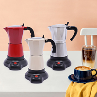 300ml, 480W Aluminum Alloy Electric Coffee Pot with Base Espresso Maker Suitable for 6 Cups of Espresso (Red/White/Silver)
