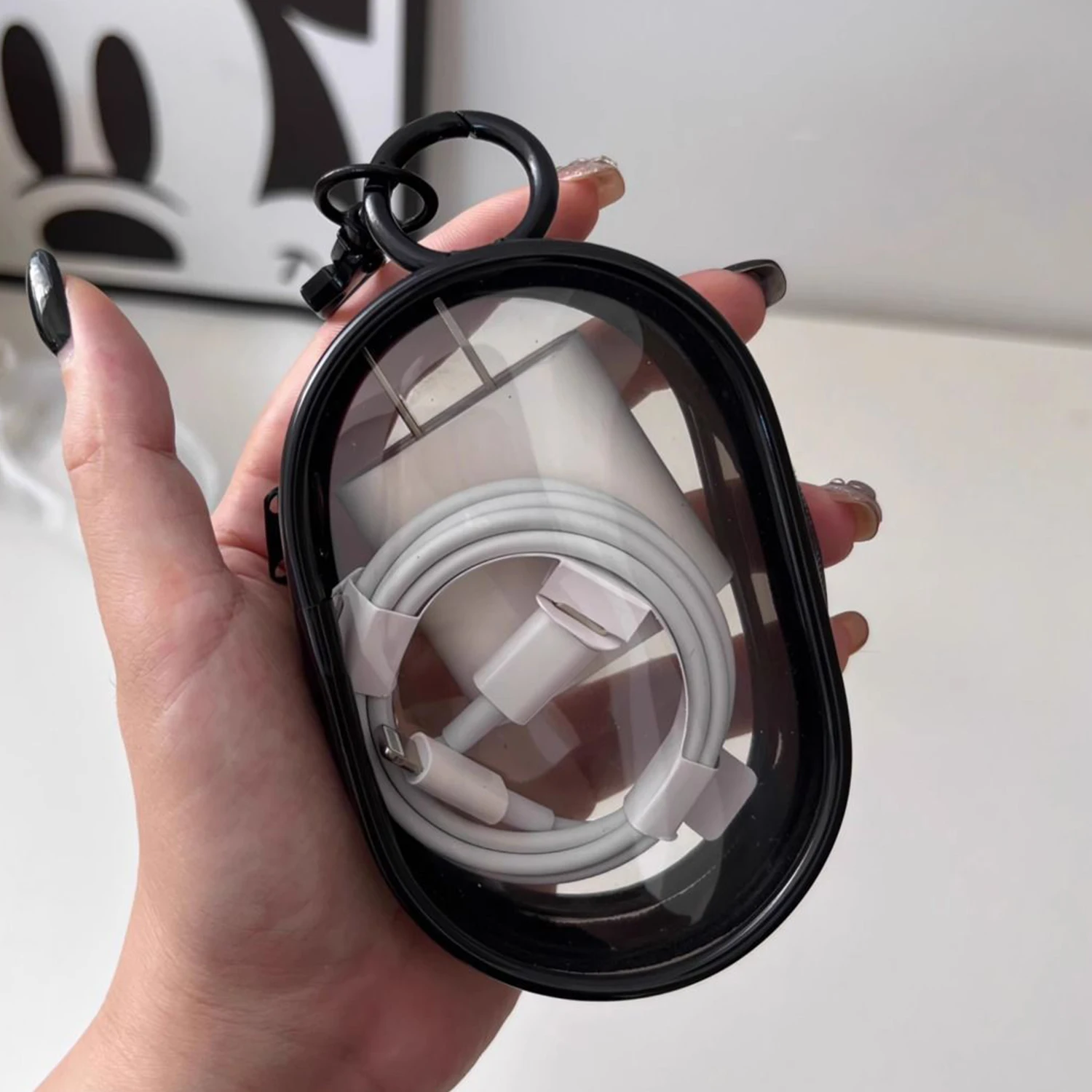 Round PVC Transparent Storage Box Data Cable Charger Earphone Storage Bag Portable Makeup Bag Jewelry And Cosmetics Organizer