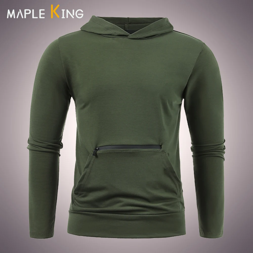 

Solid Color Hooded Sweatshirt Men Sportwear Long Sleeve Simple Casual Pullover Hoodie New Pocket Zipper Design Sudaderas Hombre