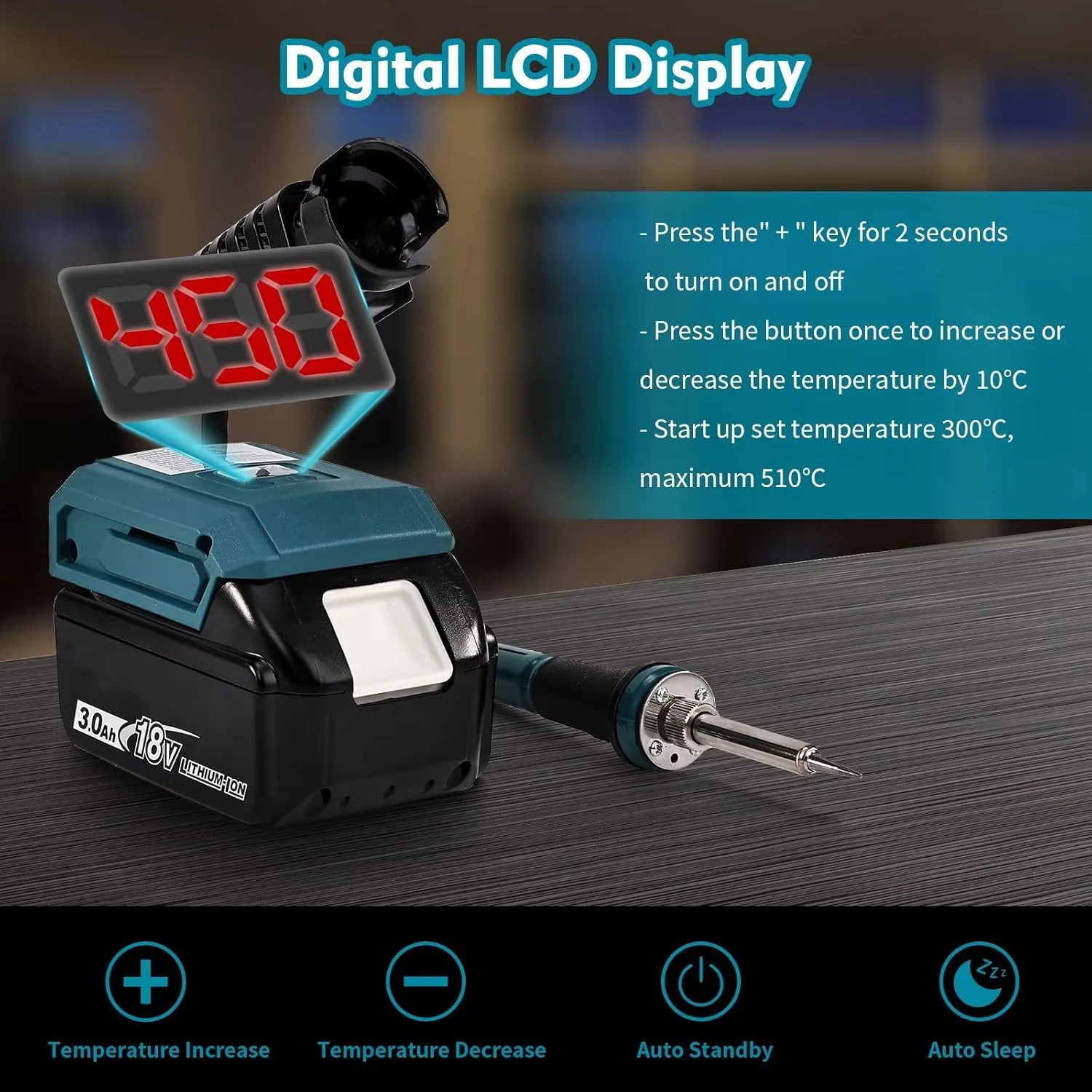 NEW Soldering Iron Kit for Makita 18V Battery,with LED Digital ,Soldering Gun with 5pcs Tips&Solder Wire for DIY Wire Welding - view 3