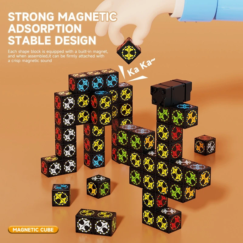 DIY 指先回転磁気キューブおもちゃ ストレス解消感覚玩具 子供向け、クリエイティブなパズルギフト テーブルボードゲーム