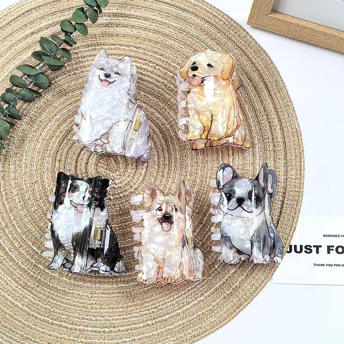 1pc cute medium animal hairpin, curly Shiba Inu corgi puppy acrylic grip clip cartoon hairpin pan hair shark clip