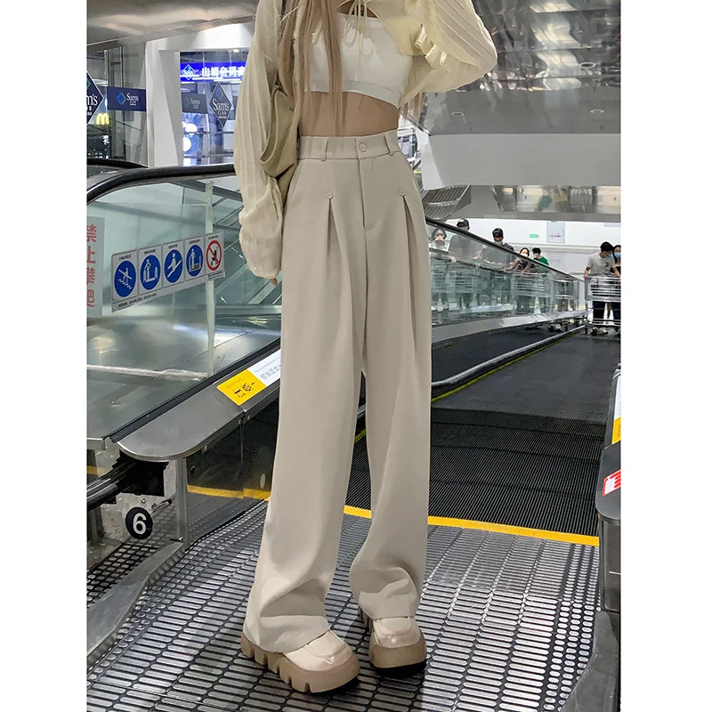 Black White Casual Pants Women Spring And Autumn High Waist Straight Leg Suit Pants Loose Wide Leg Pants