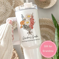 Mother's Day Gift for Grandma - 40oz Custom Flower Tumbler - Insulated Travel Mug with Handle & Straw - Grandma's Special Cup
