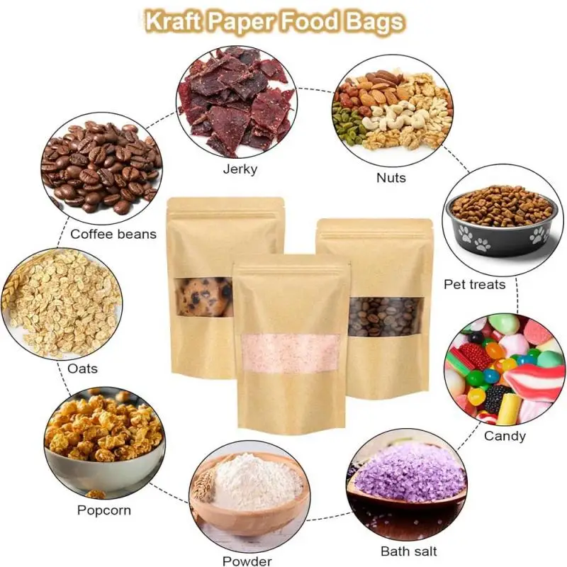 50 قطعة ~ 10 قطعة أقفال بسحاب أكياس التعبئة ورق الكرافت الوقوف الحقيبة مع نافذة أكياس التعبئة والتغليف سستة للشركات الصغيرة #3