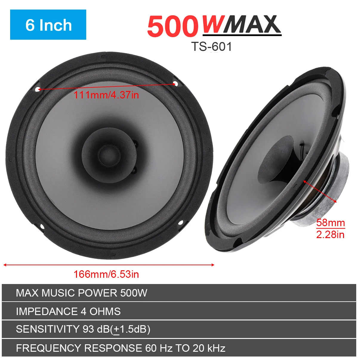 4/5/6 Inch Universal Car HiFi Coaxial Stereo Speakers 300/400/500W Auto Door Audio Music Full Range Frequency Speaker