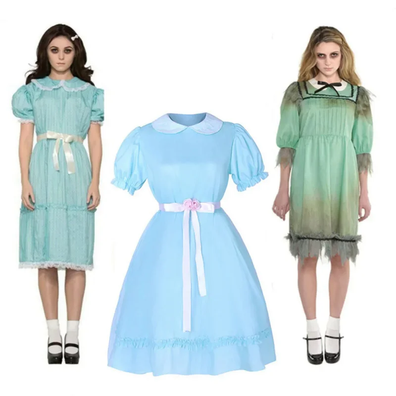 Movie The Shining Grady Twins Cosplay Costumes Women Horrible Blue Dress Twin Girls Role Play Dresses Halloween Carnival Party