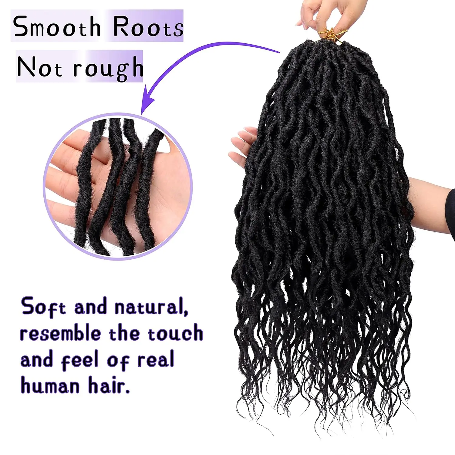 6 Packs Goddess Locs Crochet Hair for Women, Pre Looped Crochet Braids with Wavy Curly Ends Queen Locs Synthetic Braid Extension