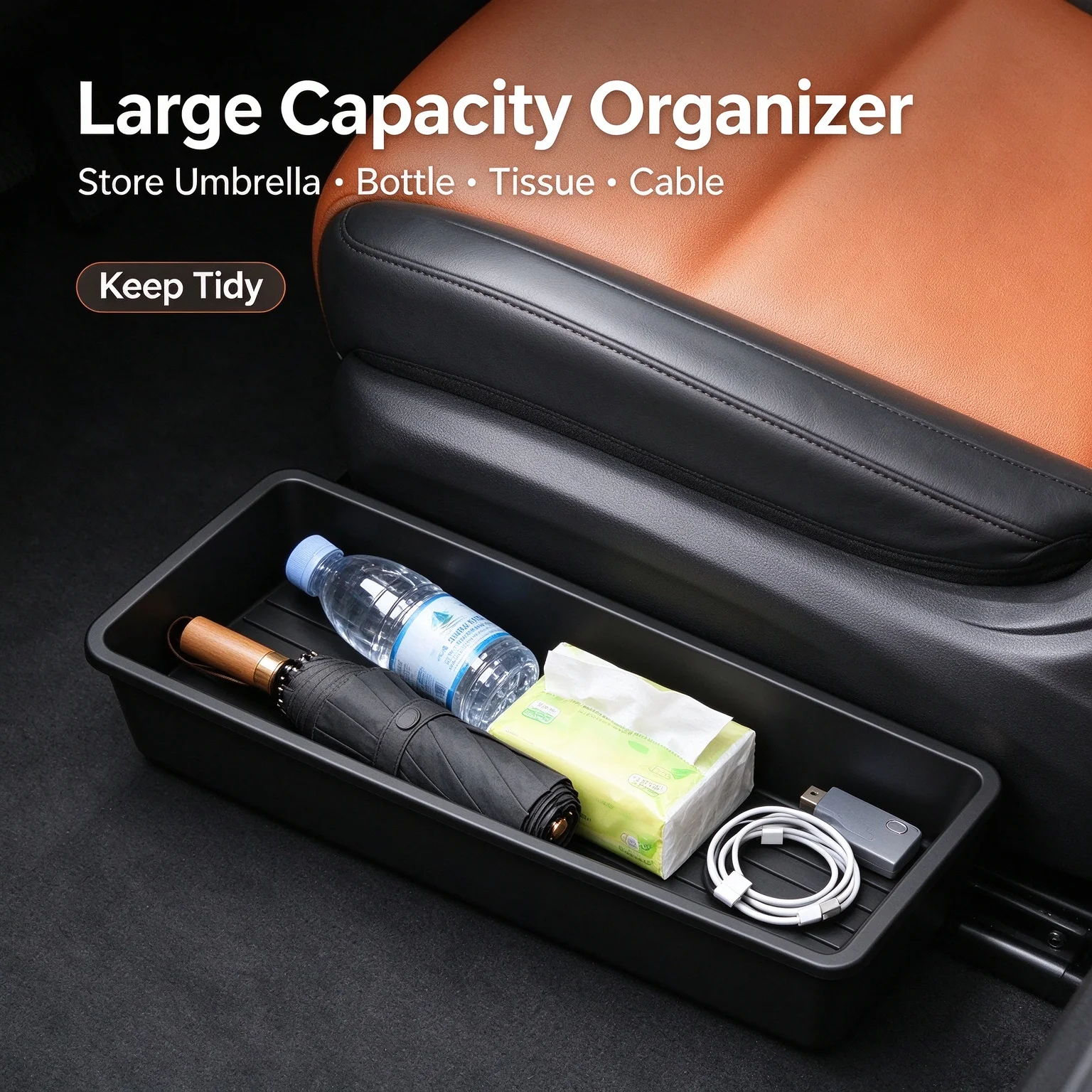 Car Under Seat Storage Box ABS Drawer Style Anti-Slip Universal Front Seat Tray Organizer Holder Space Saver Auto Accessories