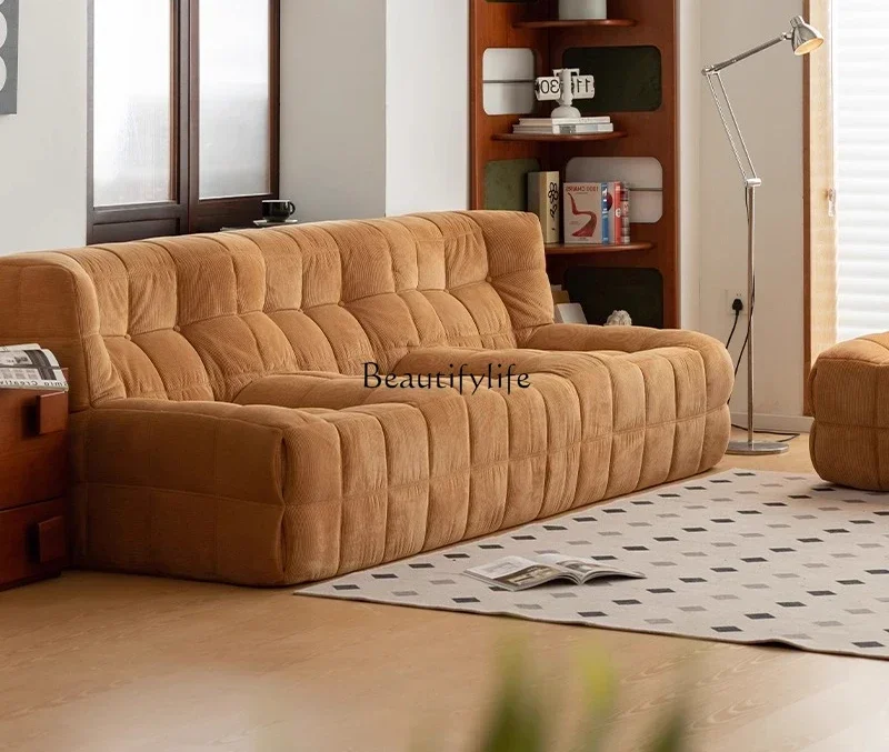 

01 yj19 Nordic Retro Sofa Japanese Style Small Apartment Three-Seater Simple Corduroy Sofa