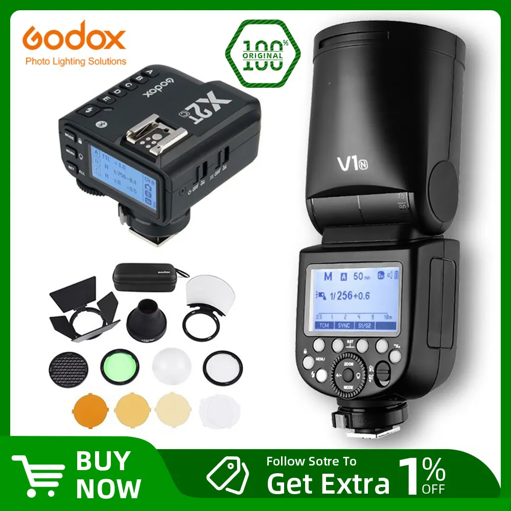 Godox V1 Flash V1C V1N V1S V1F V1O TTL 1/8000s HSS Speedlite Flash مع مشغل X2T-C/N/S/F/O لكانون نيكون سوني فوجي أوليمبوس #2