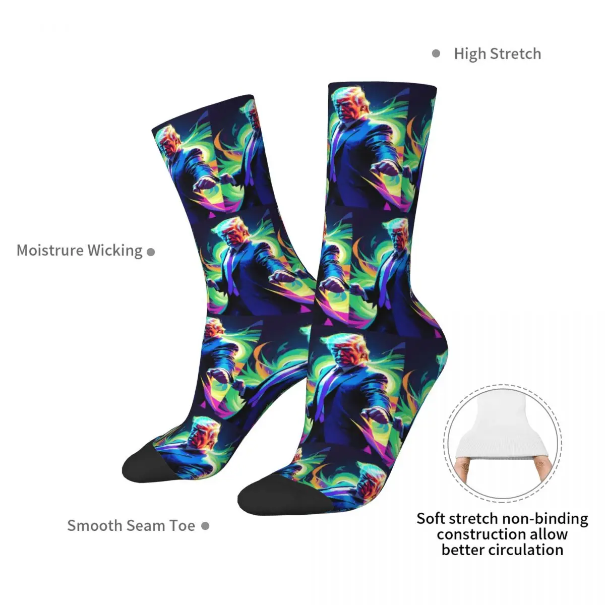 Vibrant Neon Style Digital Of Donald Trump Socks Harajuku Super Soft Stockings All Season Long Socks for Unisex Birthday Present