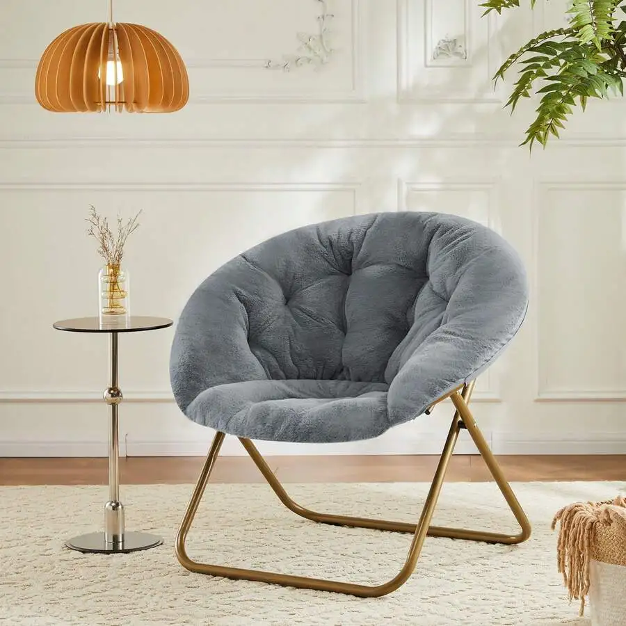 Large Round Furry Saucer Chair With Premium Plush Material For Cozy Reading Or Gaming White Disc Sofa Adds Elegant Modern Touch