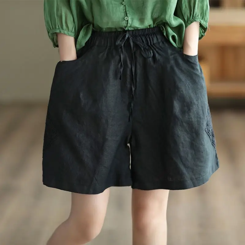 

Летние повседневные хлопковые и льняные широкие брюки, женские свободные кружевные тонкие брюки с высокой талией и вышивкой, женские брюки