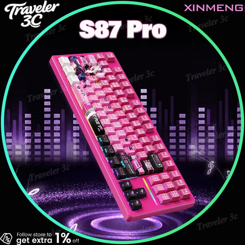 

Xinmeng S87 PRO Wireless Bluetooth Mechanical Keyboard Dual 8K PC Gaming Office Low Latency Hot Plug ARGB Keyboard Gift PC