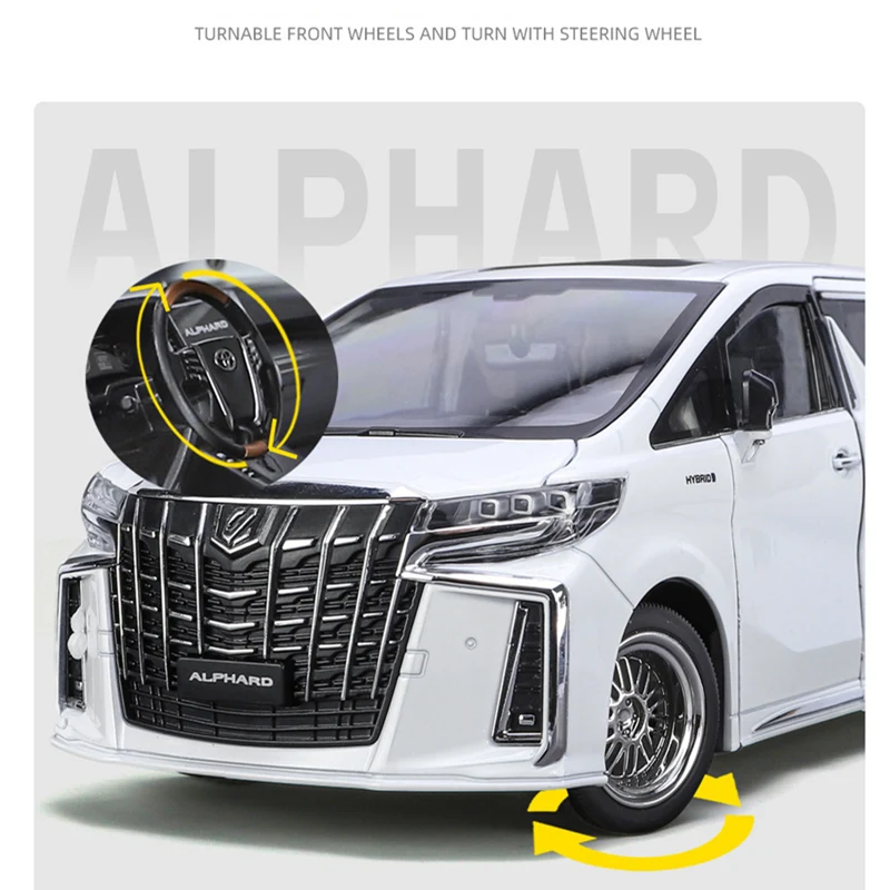 Large Size 1/18 Toyota Alphard MPV Alloy Car Model Diecast Metal Toy Vehicles Car Model Simulation Sound and Light Children Gift