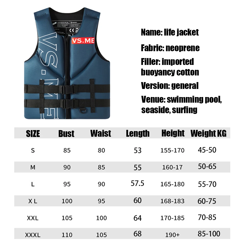 Neoprene Life Vest Motorboats Jacket Ski Kayak Surf Wakeboard Fishing Raft Boat Adult Swimming RescueVest Drifting Safety Vest