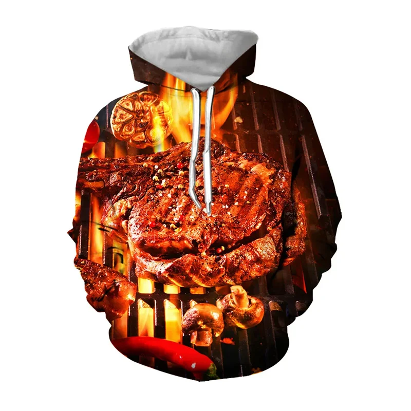 

Delicious Food Graphic Sweatshirts Fashion BBQ Steak 3D Printed Hoodies For Men Clothes Casual Women Pullovers Y2k Hoody Tops