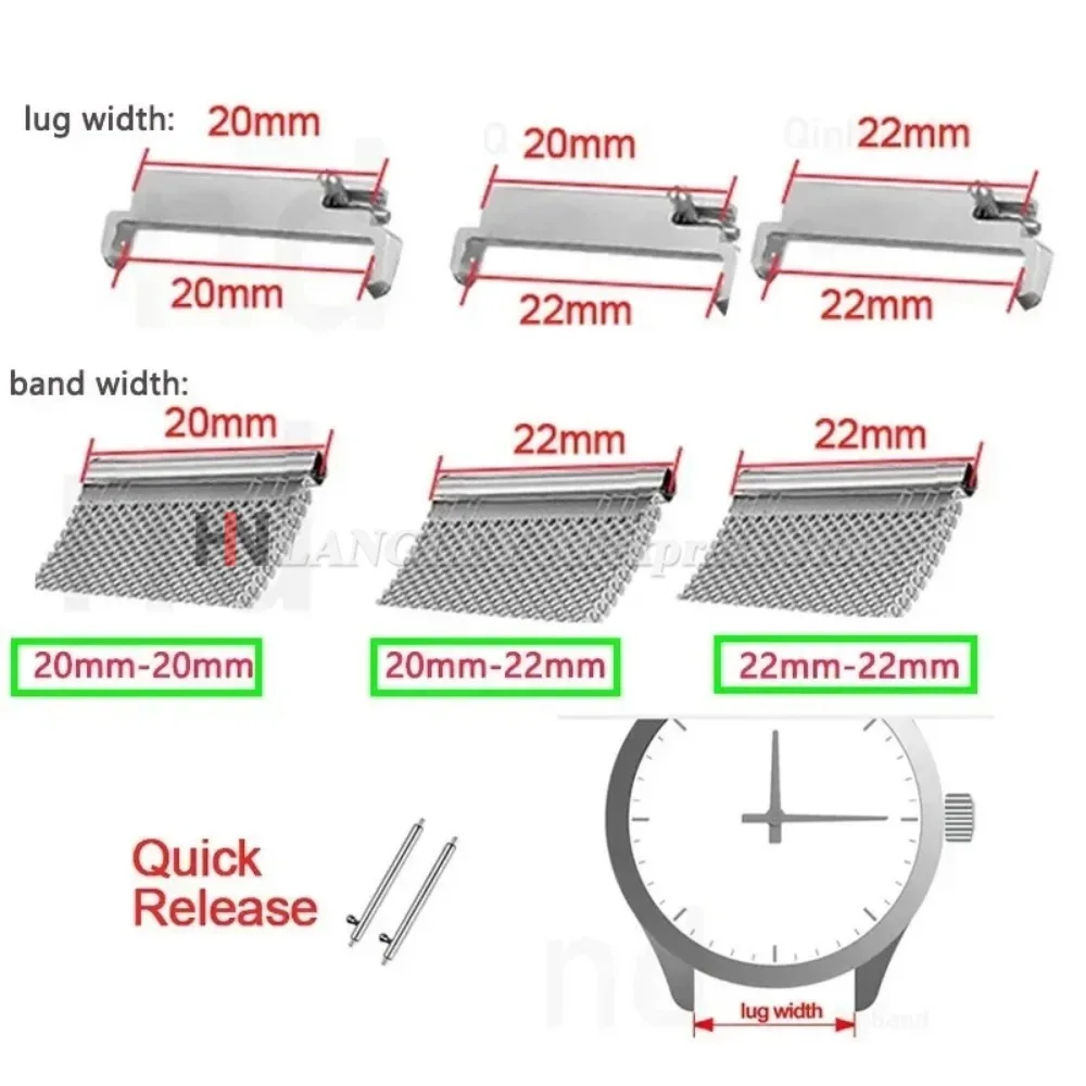 1 Paar Metalladapter für Armbänder, 18 mm auf 20/22 mm, 20 mm auf 18/20/22 mm, 22 mm auf 18/20/22 mm, Schnellverschluss-Steckverbinder, Uhrenarmband-Zubehör – Detail 2