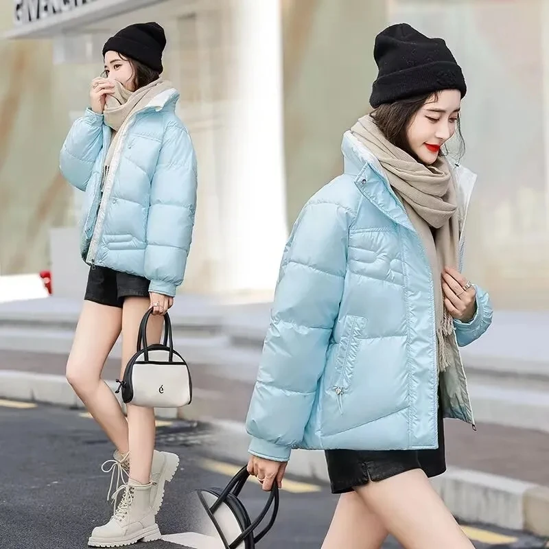 

2023 New Bright Winter Jackets Womens Puffer Coat Causal Warm Thicken Parkas Female Down Cotton Jacket Short Outerwear