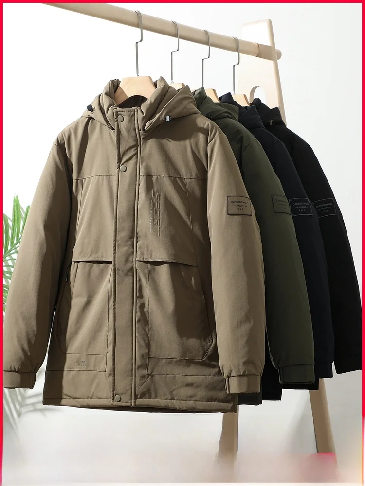 Heren Winter Casual Outdoor Winddicht Waterbestendig Warm Katoen Jaet Capuchon Rits Decoratie Polyestervezel Vuljas