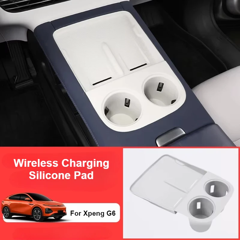 

For Xpeng G6 2023 2024 2025 Central Control Wireless Charging Silicone Pad Anti-slip Water Cup Holder Insert Pad Accessories