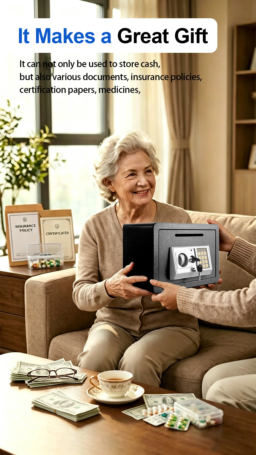 Home Safe Deposit Box Secure Storage for Cash, Jewelry & USD Documents Anti-Theft Piggy Bank & Home Security Safe for Valuables & Important Papers – Reliable Personal Safe to Protect Your Valuables Digital Lock Safe Decor Electronic Wall Ornaments Fa