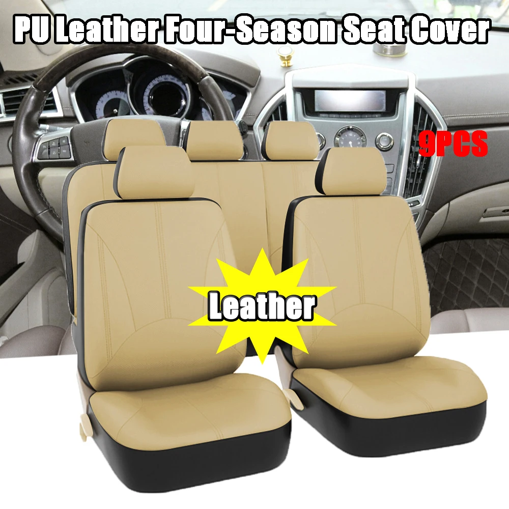 

9pcs Car Seat Cover Breathable PU Leather Full Surrounded Seat Protector Universal Vehicle Seat Cushion Suitable For Most Cars
