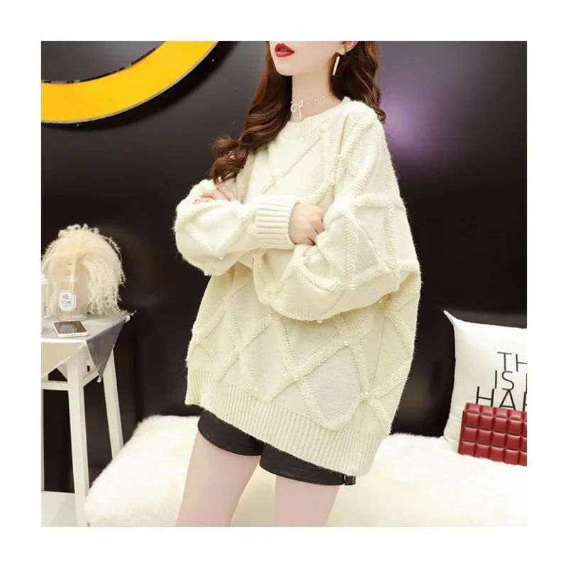 

Осенне-зимний свободный однотонный утолщенный свитер в корейском стиле с круглым вырезом, женская нижняя рубашка, топ