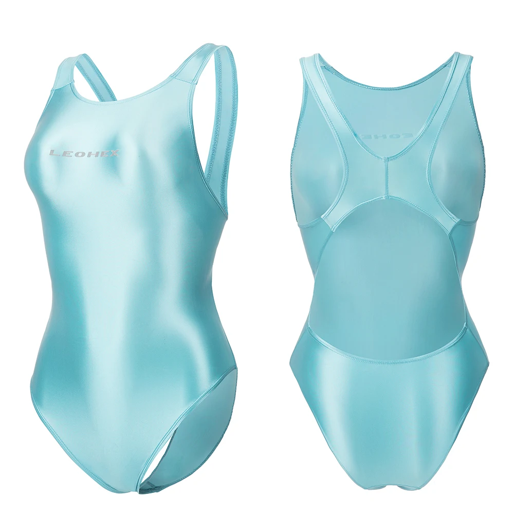LEOHEX Women Sexy Swimsuit Nylon Spandex Stretch Bathing Swimming Suit One Piece Bodysuit Shiny High Cut Opaque Swimwear image 3