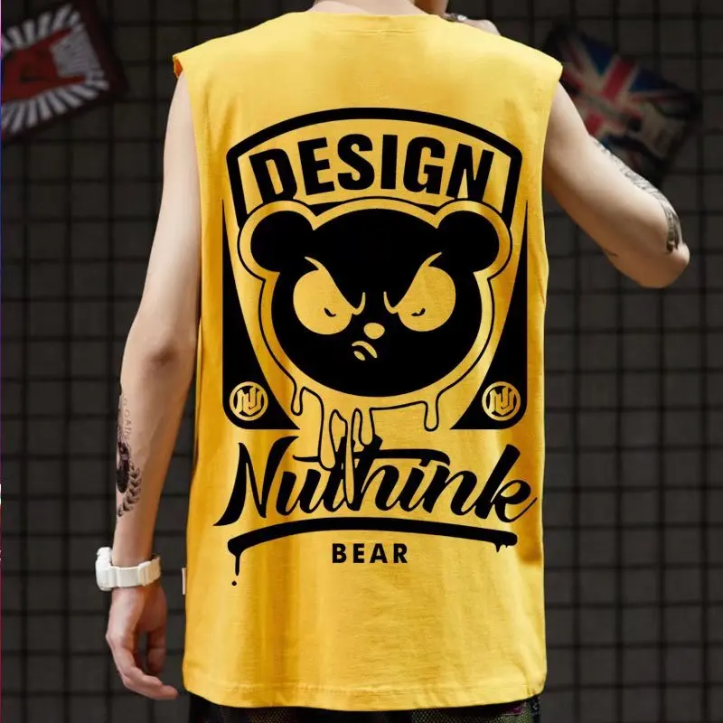 2023 Summer New Men\'s Tank Tops Japan Fashion Streetwear Print Sleeveless Vest Casual Men Clothing Fitness Loose Men Tank Tops