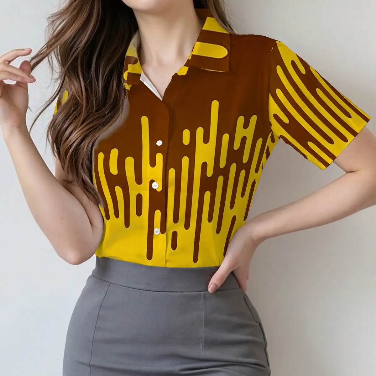 

Summer women's short-sleeve single-breasted shirt, creative color block, simple & capable,stylish & generous for business casual