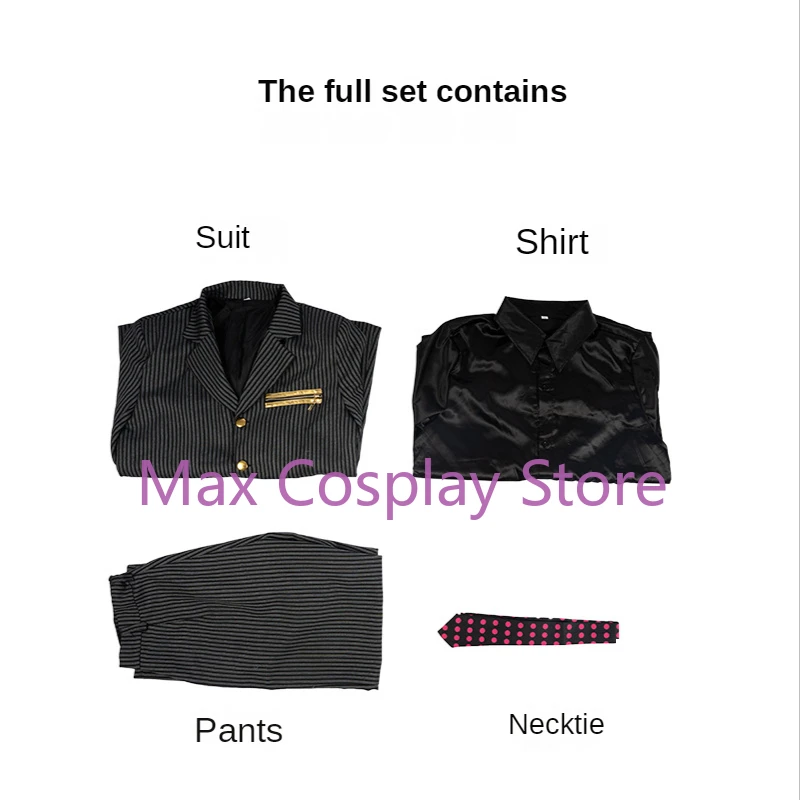 Max Cos Anime Golden Wind Diavolo Cosplay Kostuum Pruik Zwarte Streep Pak Jas Volwassen Man Vrouw Carnaval Uniform Aangepaste grootte