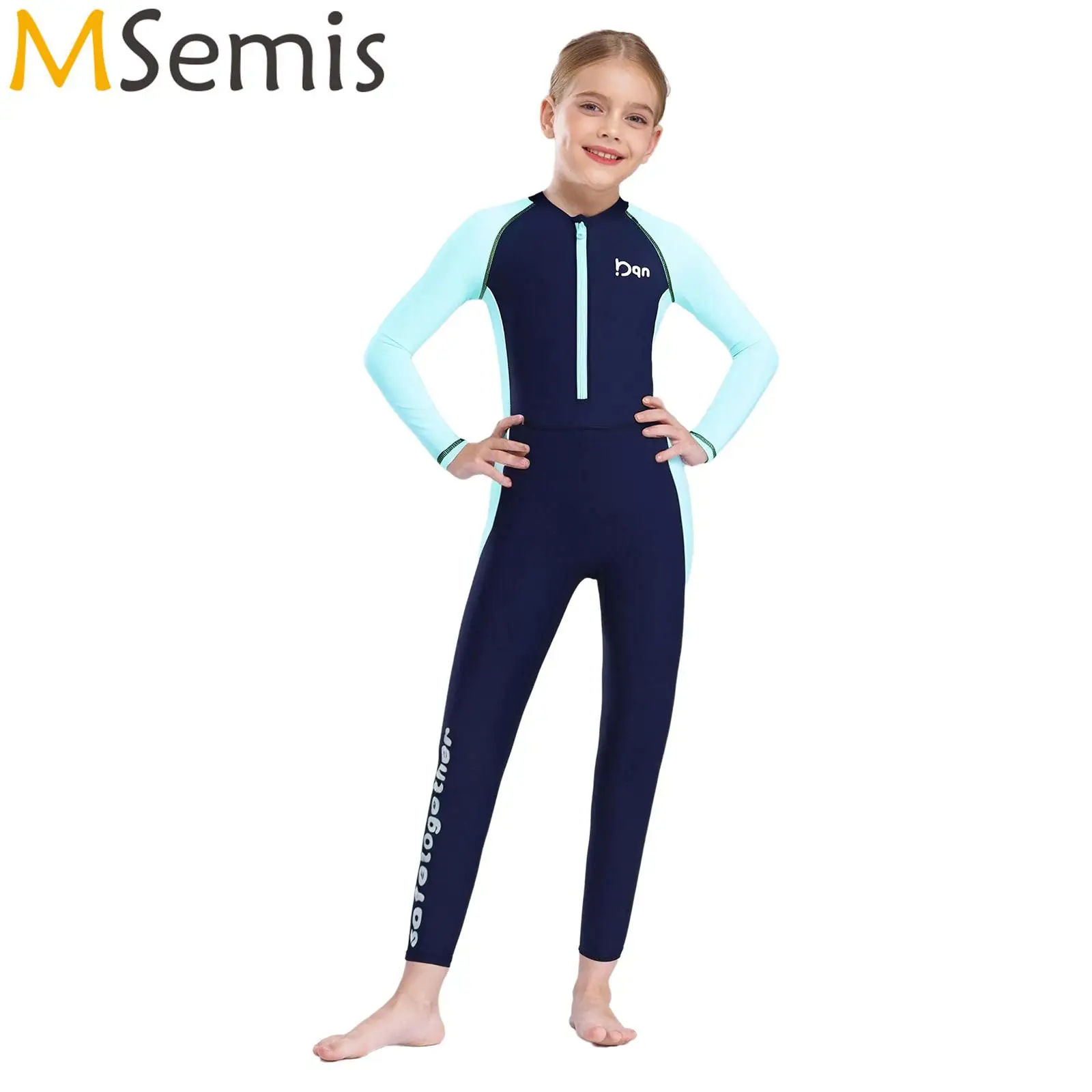 

Kids Boys Girls One Piece Swimsuit Front Zipper Jumpsuit Swimwear Swimming Surfing Bathing Suit Long Sleeve Full Body Leotard