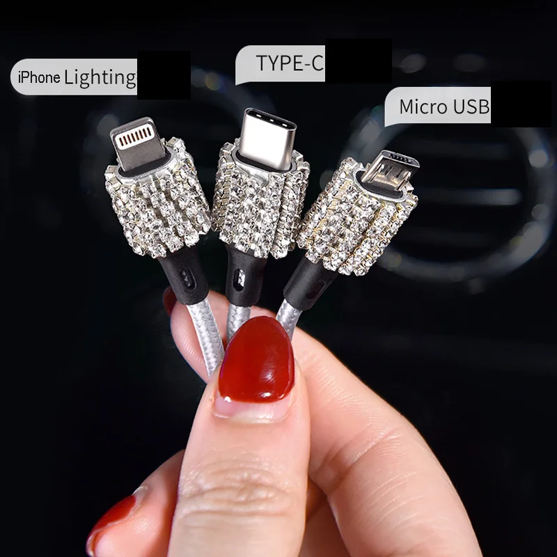 Diamond Crystal 3 in 1 USB Cable For iPhone Charging Charger Data Cable Type C Type-c Micro USB Cable For Samsung Xiaomi Wire