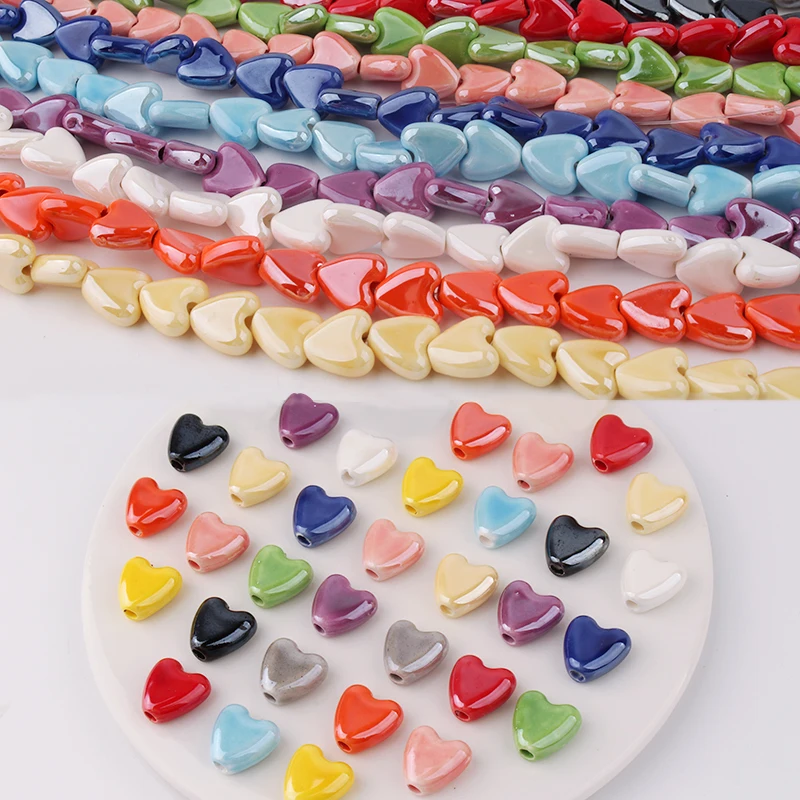 10pcs Ceramic Love Peach Heart Straight Hole Beads Diy Earrings Accessories Beaded Bracelets Necklaces Handmade Materials