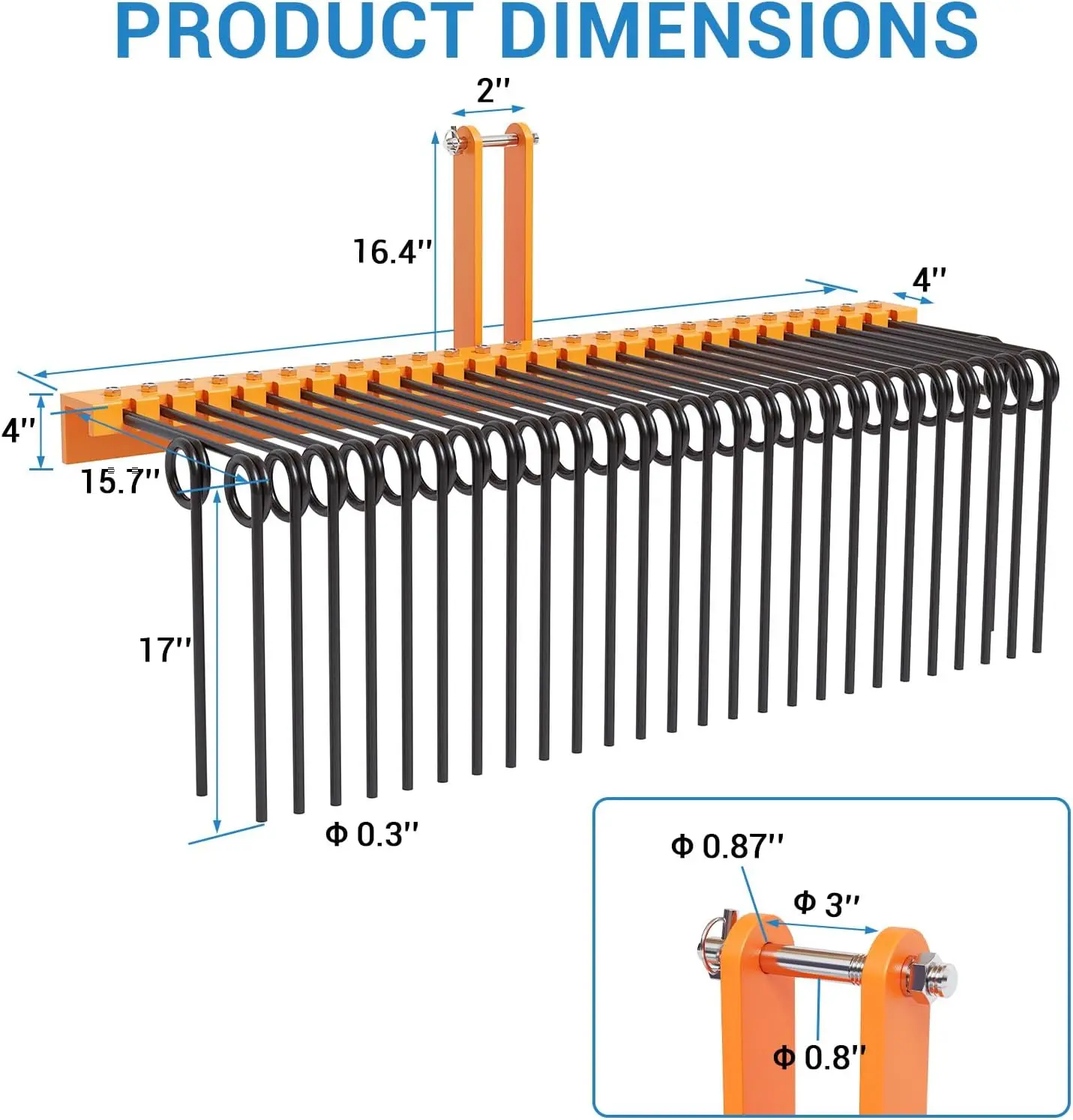 مشط إبرة من قش الصنوبر مقاس 72 بوصة، مشط المناظر الطبيعية النقطية وجهاز فصل العشب للجرارات، ومسابك المناظر الطبيعية ذات 3 نقاط، 30 نوعًا من الفولاذ الربيعي،