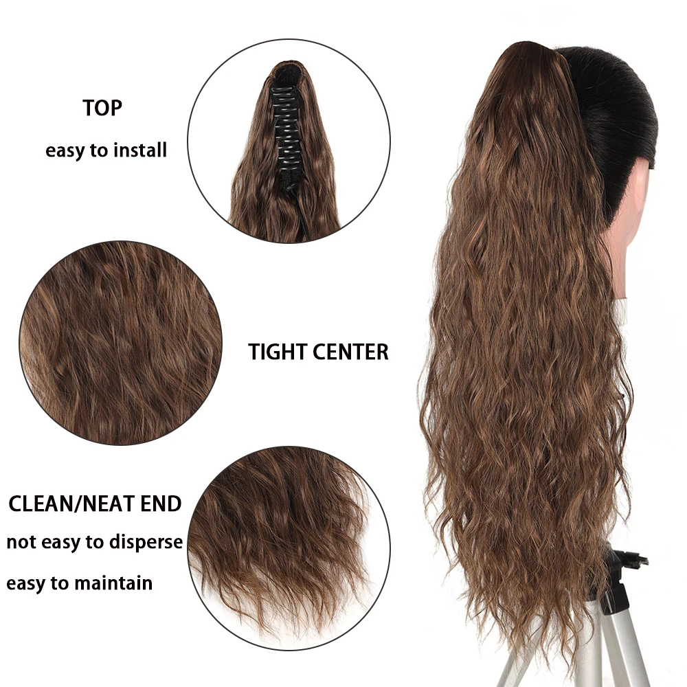 24 Zoll verworrener lockiger Pferdeschwanz, weiche synthetische Haarverlängerung, Kordelzug, Pferdeschwanz-Haarteile, schwarzer Clip-in-Pferdeschwanz für Frauen – Detail 19