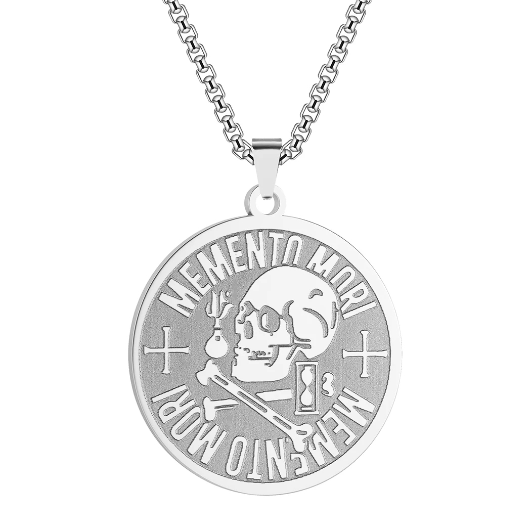 Memento Mori Necklace Engraved Skull Necklace Stoic Pendant Philosophy Amor Fati Pendant Send Men Jewelry Accessories