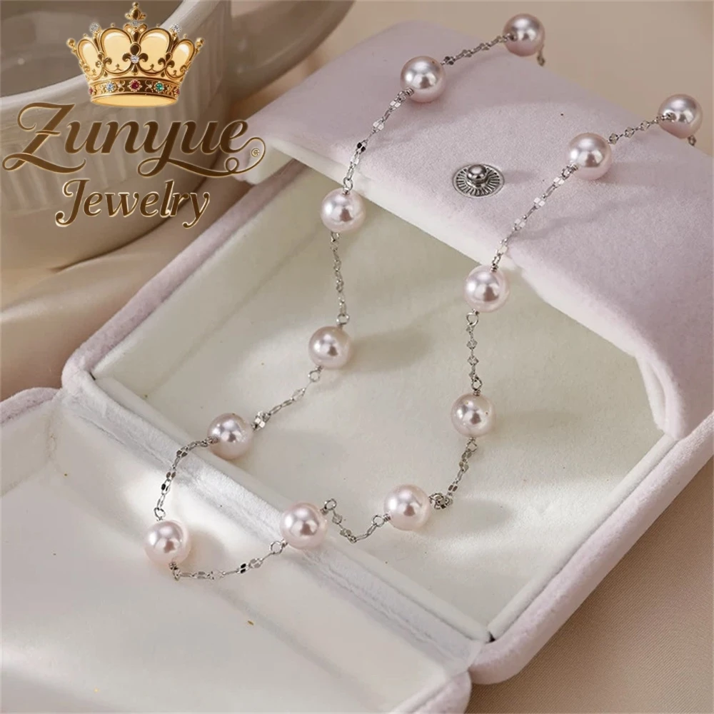 S925 Silver Starry Sky Rose Purple Pearl Necklace, A Light Luxury Collarbone Chain Elegant Neckchain Accessory Charms Exquisite