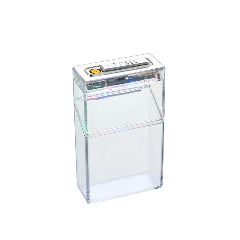 1 Pc Transparent LED Lantern Cigarette Case USB Lighter Thick Smoke Whole Pack Sealed And Moisture-proof Box